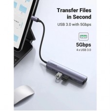 Концентратор Ugreen USB-C to 4xUSB 3.0 + HDMI CM417 gray (20197) - Фото