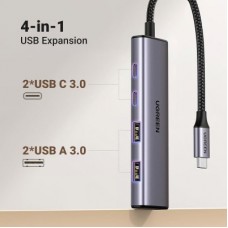 Концентратор Ugreen USB-C to 2xUSB 3.0 + 2xUSB-C CM473 gray (15395) - Фото