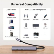 Концентратор Ugreen USB-C to 2xUSB 3.0 + 2xUSB-C CM473 gray (15395) - Фото