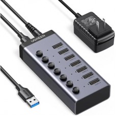 Концентратор Ugreen USB 3.0 to 7xUSB 3.0 with power supply CM481 gray (90307) - Фото