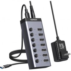Концентратор Ugreen USB 3.0 to 7xUSB 3.0 with power supply CM481 gray (90307) - Фото