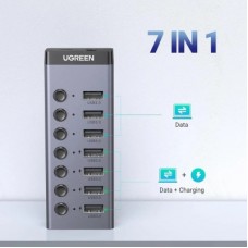 Концентратор Ugreen USB 3.0 to 7xUSB 3.0 with power supply CM481 gray (90307) - Фото