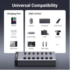 Концентратор Ugreen USB 3.0 to 7xUSB 3.0 with power supply CM481 gray (90307) - Фото