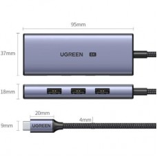Концентратор Ugreen USB-C 4-in-1 3xUSB 3.0 + HDMI CM500 gray (50629) - Фото
