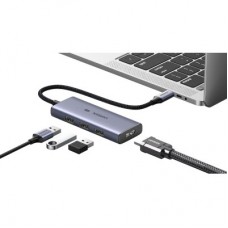 Концентратор Ugreen USB-C 4-in-1 3xUSB 3.0 + HDMI CM500 gray (50629) - Фото