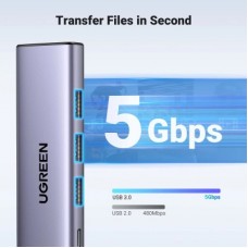Концентратор Ugreen USB-C to HDMI + 3xUSB 3.0 + PD CM511 gray (15596) - Фото