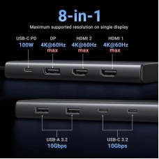 Концентратор Ugreen USB-C to 2xUSB 3.2 + 2xUSB-C 3.2 + 2xHDMI + DP 4K60Hz + PD 100W CM639 gray (35625) - Фото