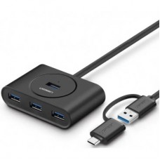 Концентратор Ugreen USB 3.0 to 4xUSB + USB-C plug 1.0m CR113 black (40850) - Фото