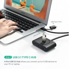 Концентратор Ugreen USB 3.0 to 4xUSB + USB-C plug 1.0m CR113 black (40850) - Фото