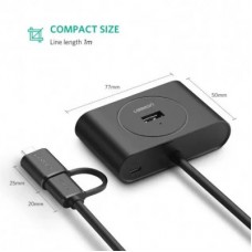 Концентратор Ugreen USB 3.0 to 4xUSB + USB-C plug 1.0m CR113 black (40850) - Фото