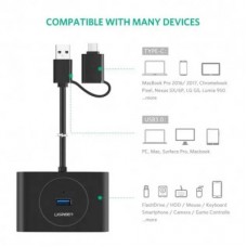 Концентратор Ugreen USB 3.0 to 4xUSB + USB-C plug 1.0m CR113 black (40850) - Фото