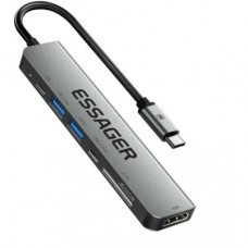 Концентратор Essager USB-C 7-in-1 HDMI + USB 3.2 + USB-C + SD/TF gray (EHB07-QH0G-Z) - Фото