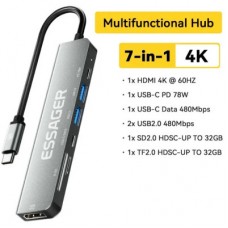 Концентратор Essager USB-C 7-in-1 HDMI + USB 3.2 + USB-C + SD/TF gray (EHB07-QH0G-Z) - Фото