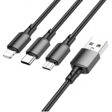Дата кабель USB 2.0 AM to Lightning + Micro 5P + USB-C 1.0m black BOROFONE (6974443384666) - Фото