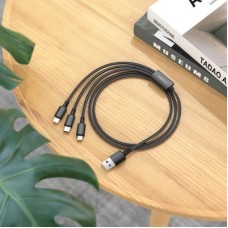 Дата кабель USB 2.0 AM to Lightning + Micro 5P + USB-C 1.0m black BOROFONE (6974443384666) - Фото
