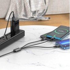Дата кабель USB 2.0 AM to Lightning + Micro 5P + USB-C 1.0m black BOROFONE (6974443384666) - Фото