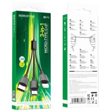 Дата кабель USB 2.0 AM to Lightning + Micro 5P + USB-C 1.0m black BOROFONE (6974443384666) - Фото