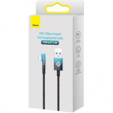 Дата кабель USB 2.0 AM to Lightning 1.0m 2.4A 90° corner black/blue Baseus (CAVP000021) - Фото