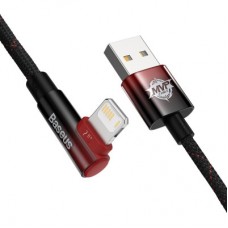 Дата кабель USB 2.0 AM to Lightning 2.0m 2.4A 90° corner black/red Baseus (CAVP000120) - Фото