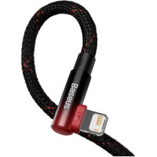 Дата кабель USB 2.0 AM to Lightning 2.0m 2.4A 90° corner black/red Baseus (CAVP000120) - Фото