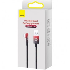 Дата кабель USB 2.0 AM to Lightning 2.0m 2.4A 90° corner black/red Baseus (CAVP000120) - Фото