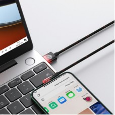 Дата кабель USB 2.0 AM to Lightning 2.0m 2.4A 90° corner black/red Baseus (CAVP000120) - Фото