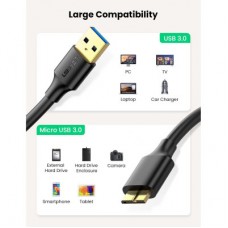 Дата кабель USB 3.0 AM to Micro B 0.5m US130 black Ugreen (10840) - Фото