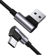 Дата кабель USB 2.0 AM to USB-C 3.0m 3A 90° corner US176 black Ugreen (70875) - Фото