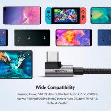 Дата кабель USB 2.0 AM to USB-C 3.0m 3A 90° corner US176 black Ugreen (70875) - Фото