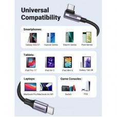 Дата кабель USB-C to USB-C 0.5m 3A 60W 90° corner US255 black/gray Ugreen (50122) - Фото