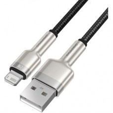 Дата кабель USB 2.0 AM to Lightning 2.0m 2.4A metal black Baseus (CALJK-B01) - Фото