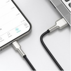 Дата кабель USB 2.0 AM to Lightning 2.0m 2.4A metal black Baseus (CALJK-B01) - Фото