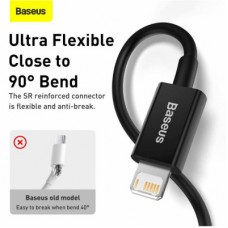 Дата кабель USB 2.0 AM to Lightning 2.0m 2.4A black Baseus (CALYS-C01) - Фото
