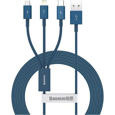 Дата кабель USB 2.0 AM to Lightning + Micro 5P + Type-C 1.5m 3.5A blue Baseus (CAMLTYS-03)