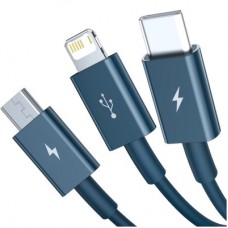 Дата кабель USB 2.0 AM to Lightning + Micro 5P + Type-C 1.5m 3.5A blue Baseus (CAMLTYS-03) - Фото