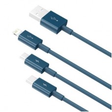 Дата кабель USB 2.0 AM to Lightning + Micro 5P + Type-C 1.5m 3.5A blue Baseus (CAMLTYS-03) - Фото