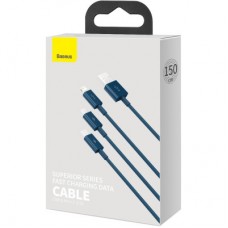 Дата кабель USB 2.0 AM to Lightning + Micro 5P + Type-C 1.5m 3.5A blue Baseus (CAMLTYS-03) - Фото