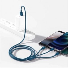 Дата кабель USB 2.0 AM to Lightning + Micro 5P + Type-C 1.5m 3.5A blue Baseus (CAMLTYS-03) - Фото