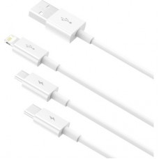 Дата кабель USB 2.0 AM to Lightning + Micro 5P + USB-C 1.5m 3.5A white Baseus (CAMLTYS-02) - Фото