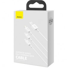 Дата кабель USB 2.0 AM to Lightning + Micro 5P + USB-C 1.5m 3.5A white Baseus (CAMLTYS-02) - Фото