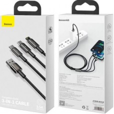 Дата кабель USB 2.0 AM to Lightning + Micro 5P + Type-C 1.5m 3.5A black Baseus (CAMLTWJ-01) - Фото