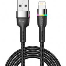 Дата кабель USB 2.0 AM to Lightning 2.0m 2.4A LED black Essager (EXCL-XCDA01) - Фото