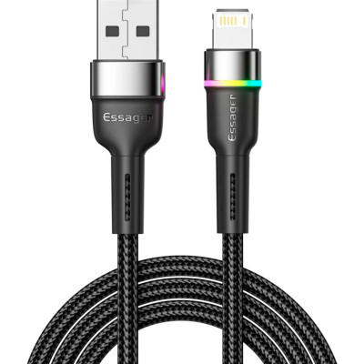 Дата кабель USB 2.0 AM to Lightning 2.0m 2.4A LED black Essager (EXCL-XCDA01)