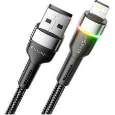 Дата кабель USB 2.0 AM to Lightning 2.0m 2.4A LED black Essager (EXCL-XCDA01) - Фото