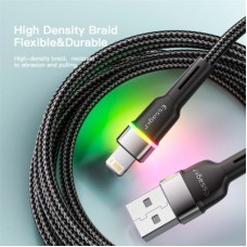 Дата кабель USB 2.0 AM to Lightning 2.0m 2.4A LED black Essager (EXCL-XCDA01) - Фото