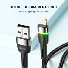 Дата кабель USB 2.0 AM to Lightning 2.0m 2.4A LED black Essager (EXCL-XCDA01) - Фото