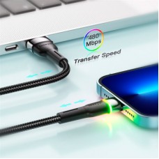 Дата кабель USB 2.0 AM to Lightning 2.0m 2.4A LED black Essager (EXCL-XCDA01) - Фото