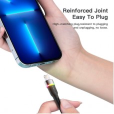 Дата кабель USB 2.0 AM to Lightning 2.0m 2.4A LED black Essager (EXCL-XCDA01) - Фото