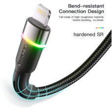 Дата кабель USB 2.0 AM to Lightning 2.0m 2.4A LED black Essager (EXCL-XCDA01) - Фото