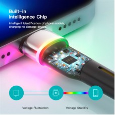Дата кабель USB 2.0 AM to Lightning 2.0m 2.4A LED black Essager (EXCL-XCDA01) - Фото